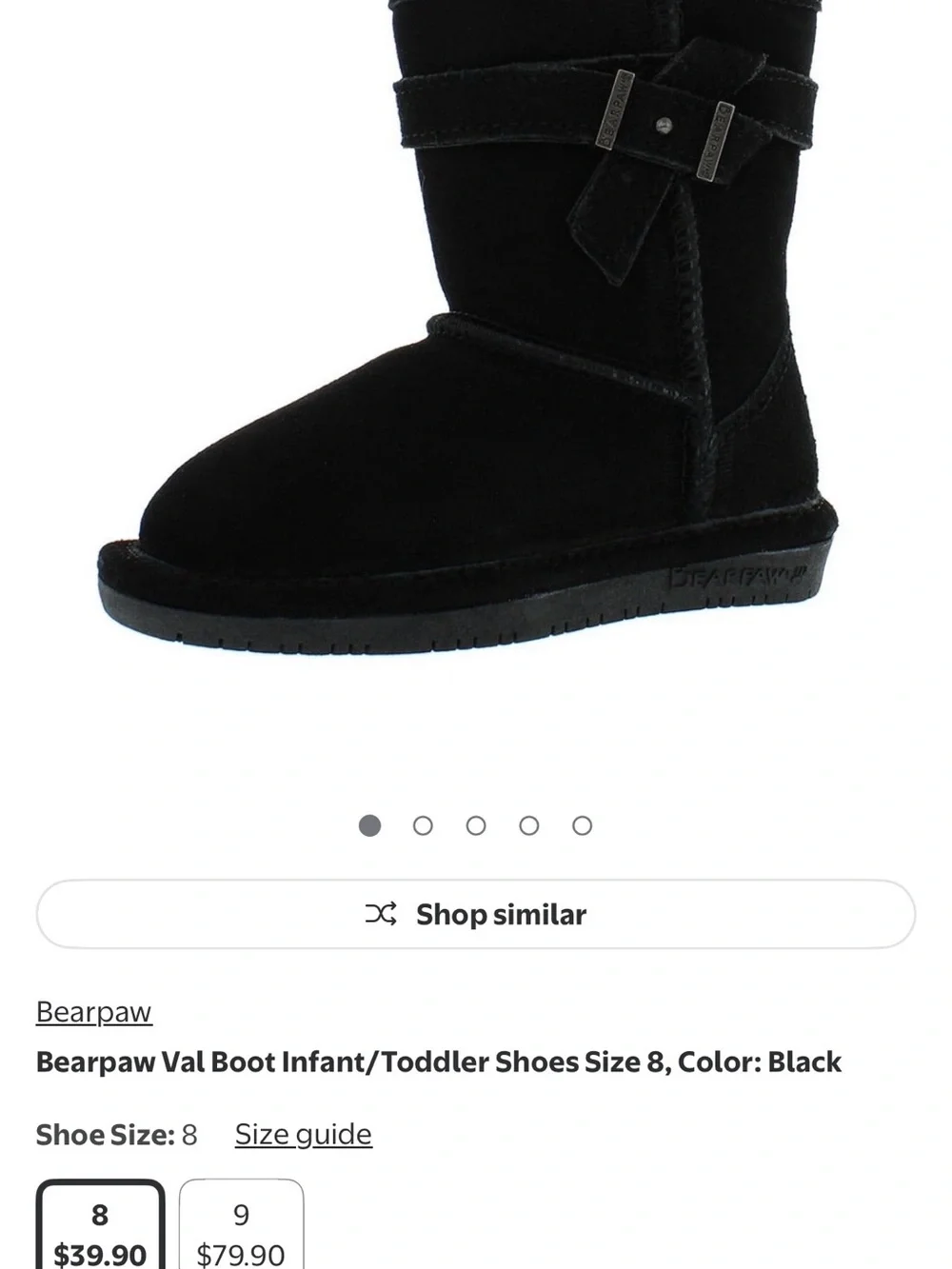 BearPaw Boot Infant/Toddler Shoes Size 8, Color: Black